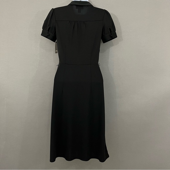 Ann Taylor Loft Black V Neck Button Short Sleeve A Line Dress - Picture 10 of 16